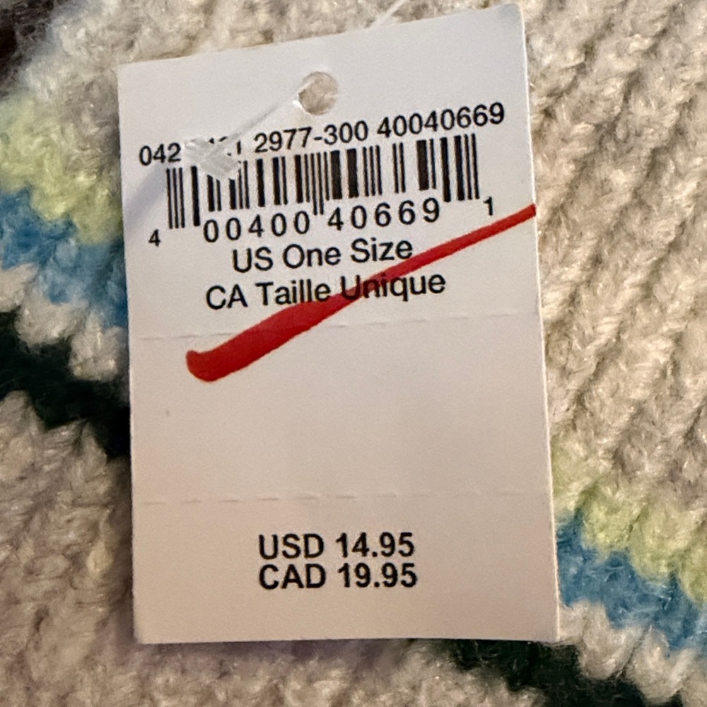 American Eagle NWT Gray Striped-light navy blue/white/green-Knit Scarf w/Fringe - Picture 2 of 5